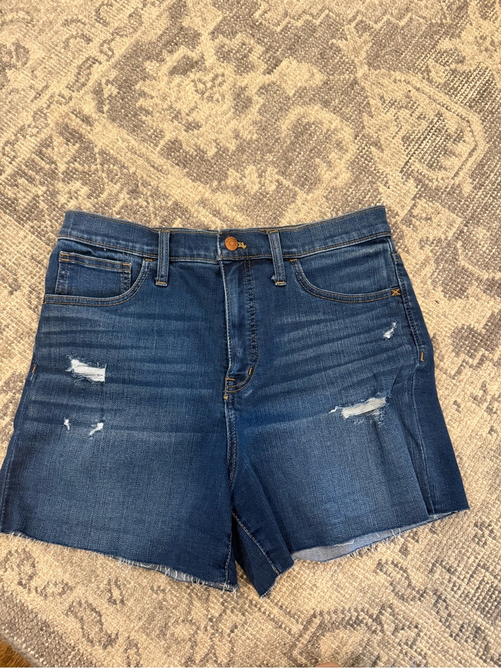 Madewell Dark Blue High-Rise Distressed Denim Shorts